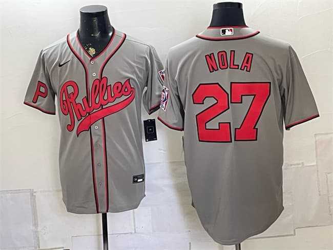 Mens Philadelphia Phillies #27 Aaron Nola Gray 2026 Field of Dreams Stadium Stitched Jersey->philadelphia phillies->MLB Jersey