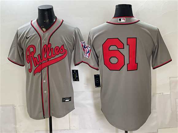 Mens Philadelphia Phillies #61 Cristopher Sanchez Gray 2026 Field of Dreams Stadium Stitched Baseball Jersey->philadelphia phillies->MLB Jersey