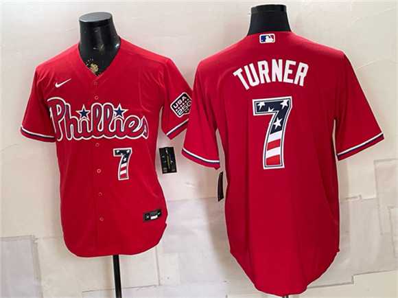 Men%27s Philadelphia Phillies #7 Trea Turner Red USA 250 Fourth of July Home Stitched Jersey Dzhi->philadelphia phillies->MLB Jersey