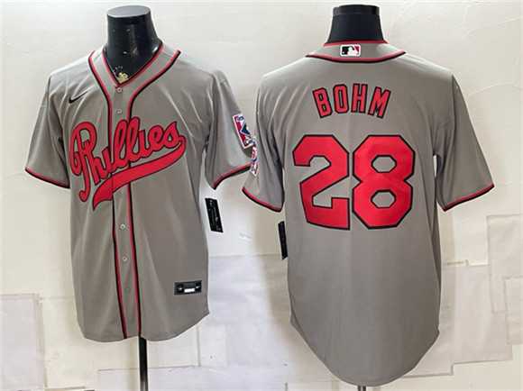 Mens Philadelphia Phillies #28 Alec Bohm Gray 2026 Field of Dreams Stadium Stitched Jersey->philadelphia phillies->MLB Jersey