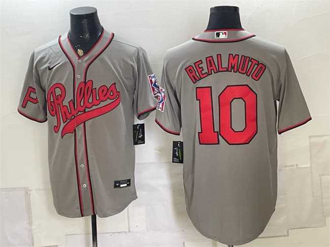 Mens Philadelphia Phillies #10 J.T. Realmuto Gray 2026 Field of Dreams Stadium Stitched Jersey->philadelphia phillies->MLB Jersey
