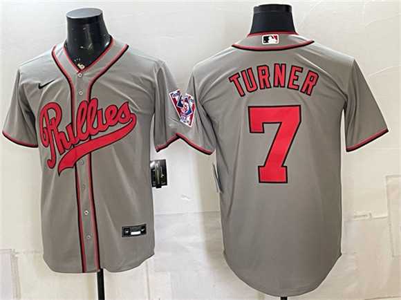 Men%27s Philadelphia Phillies #7 Trea Turner Gray 2026 Field of Dreams Stadium Stitched Jersey->philadelphia phillies->MLB Jersey