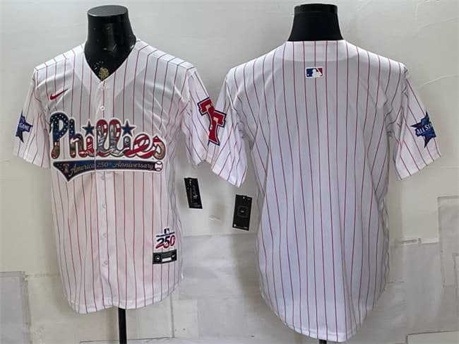 Mens Philadelphia Phillies Blank White 2026 All-Star & USA 250 Fourth of July Home Stitched Jersey Dzhi->philadelphia phillies->MLB Jersey
