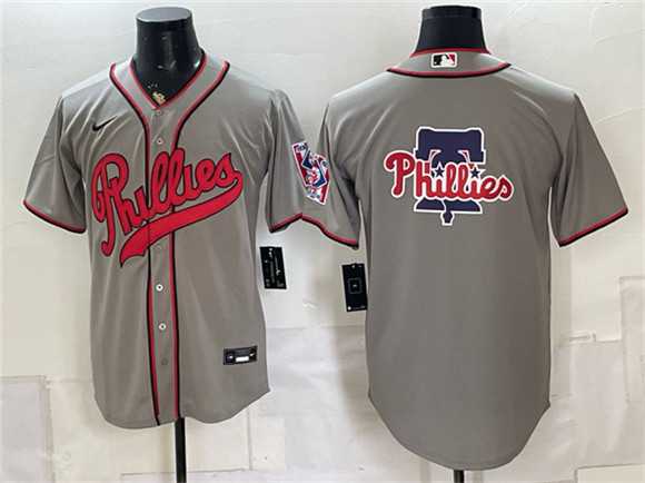 Mens Philadelphia Phillies Team Big Logo Gray 2026 Field of Dreams Stadium Stitched Jersey Dzhi->philadelphia phillies->MLB Jersey