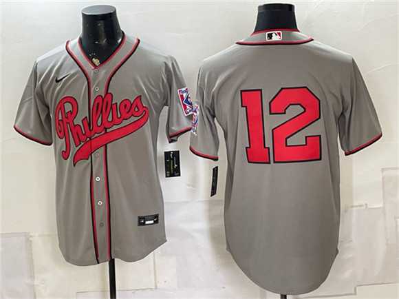 Mens Philadelphia Phillies #12 Kyle Schwarber Gray 2026 Field of Dreams Stadium Stitched Jersey->philadelphia phillies->MLB Jersey