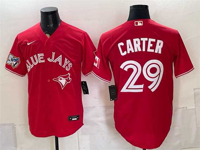 Men%27s Toronto Blue Jays #29 Joe Carter Red 50 Seasons Patch Stitched Jersey Dzhi->st.louis cardinals->MLB Jersey
