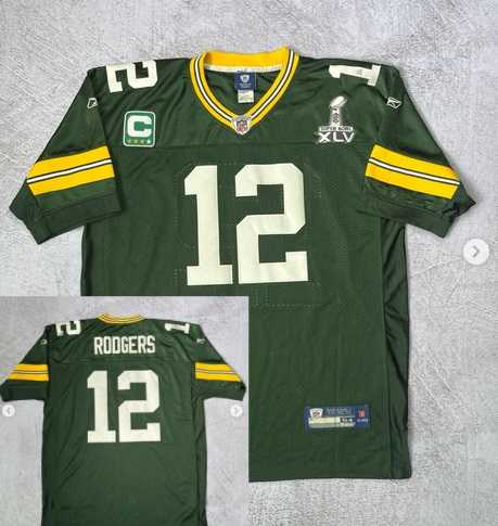 Men%27s Green Bay Packers #12 Aaron Rodgers Green Super Bowl XLV patch Throwback Jersey->new york giants->NFL Jersey