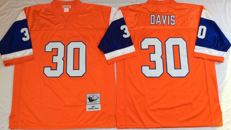 Men%27s Denver Broncos #30 Terrell Davis Orange Throwback Stitched Football Jersey->denver broncos->NFL Jersey