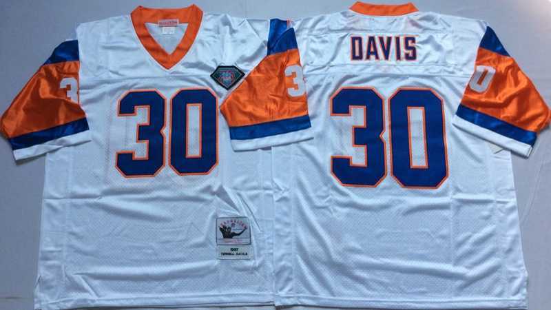 Men%27s Denver Broncos #30 Terrell Davis White Throwback Stitched Football Jersey->denver broncos->NFL Jersey