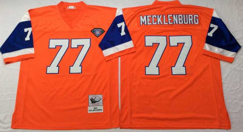 Men%27s Denver Broncos #77 Karl Mecklenburg Orange Throwback Stitched Football Jersey->denver broncos->NFL Jersey