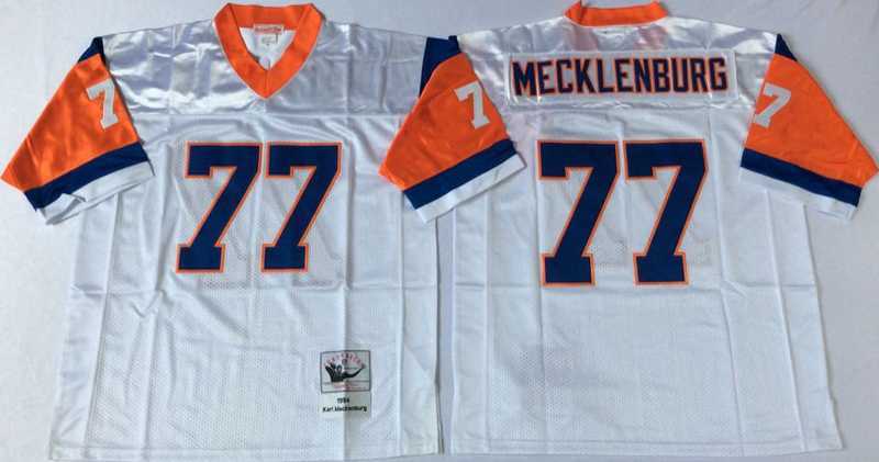 Men%27s Denver Broncos #77 Karl Mecklenburg White Throwback Stitched Football Jersey->denver broncos->NFL Jersey