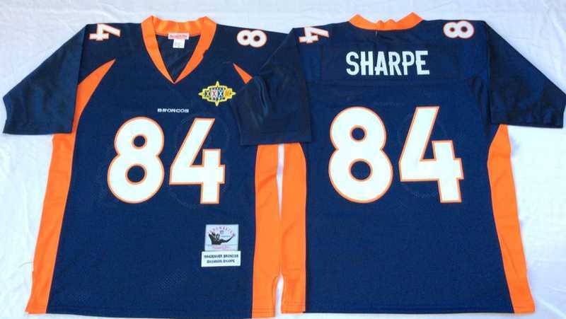 Men%27s Denver Broncos #84 Shannon Sharpe Navy Throwback Stitched Football Jersey->denver broncos->NFL Jersey