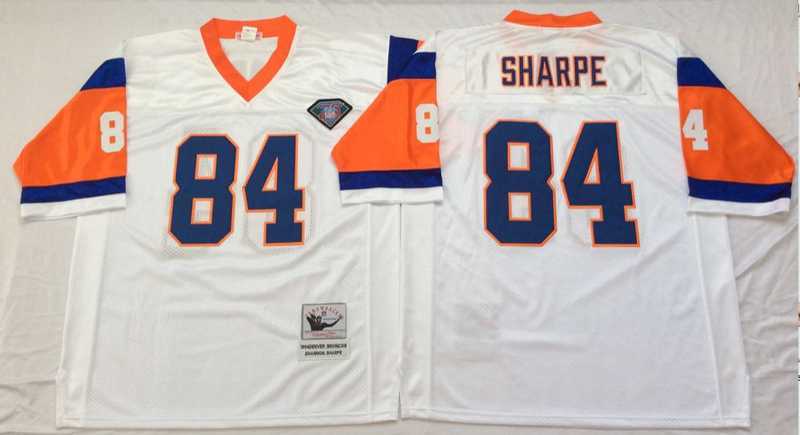 Men%27s Denver Broncos #84 Shannon Sharpe White Throwback Stitched Football Jersey->denver broncos->NFL Jersey