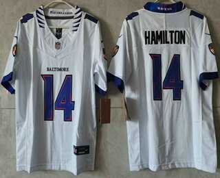 Women%27s Baltimore Ravens #14 Kyle Hamilton Limited White Vapor FUSE Jersey->baltimore ravens->NFL Jersey