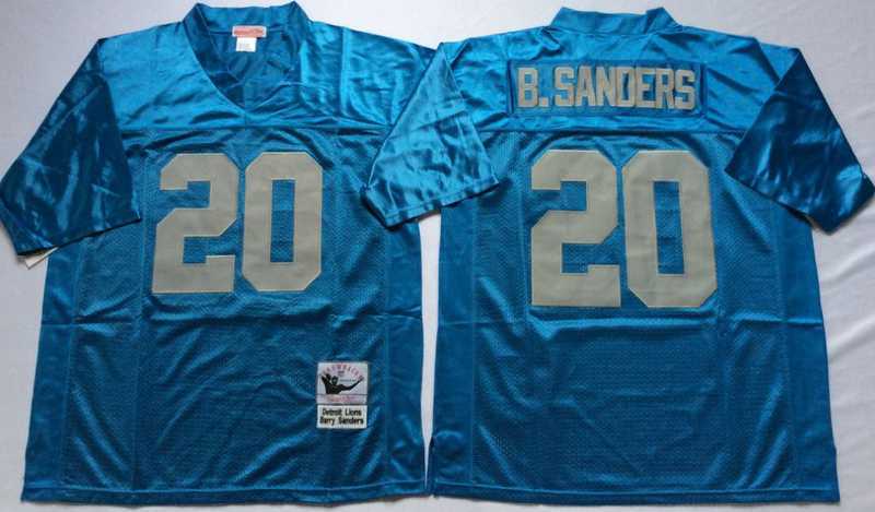 Men%27s Detroit Lions #20 Barry Sanders Blue Throwback Stitched Football Jersey1->detroit lions->NFL Jersey