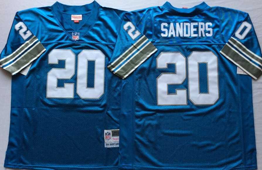 Men%27s Detroit Lions #20 Barry Sanders Blue Throwback Stitched Football Jersey->denver broncos->NFL Jersey