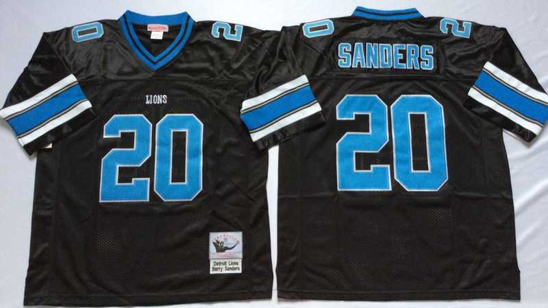Men%27s Detroit Lions #20 Barry Sanders Black Throwback Stitched Football Jersey->denver broncos->NFL Jersey