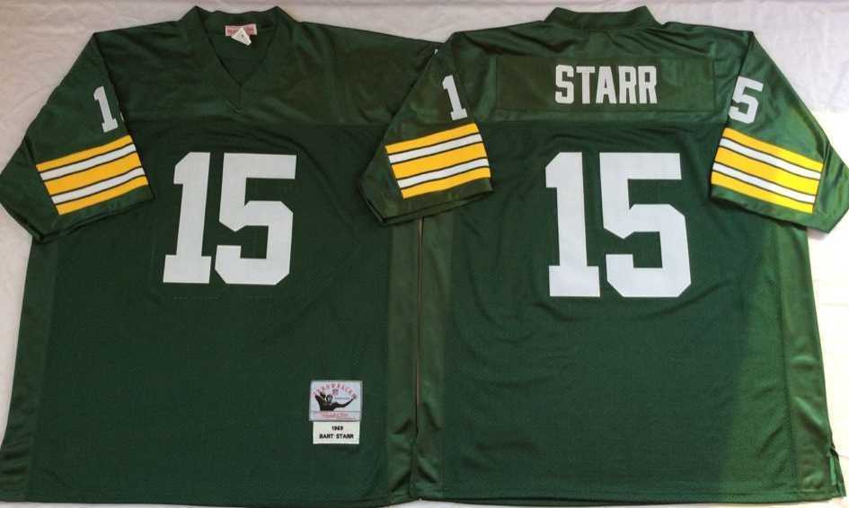 Men%27s Green Bay Packers #15 Bart Starr Green Throwback Stitched Football Jersey->green bay packers->NFL Jersey