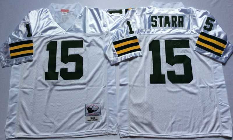 Men%27s Green Bay Packers #15 Bart Starr White Throwback Stitched Football Jersey->green bay packers->NFL Jersey