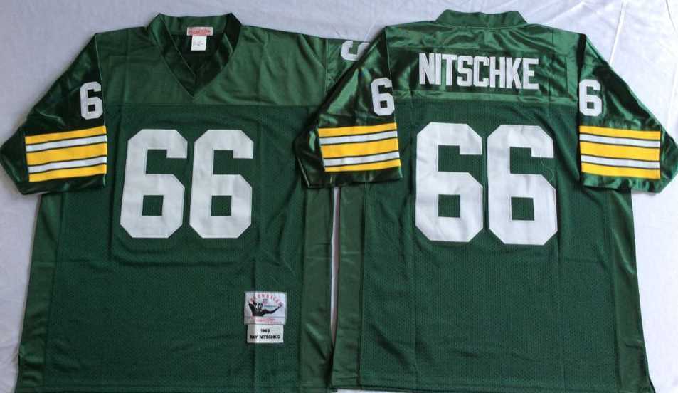 Men%27s Green Bay Packers #66 Ray Nitschke Green Throwback Stitched Football Jersey->green bay packers->NFL Jersey