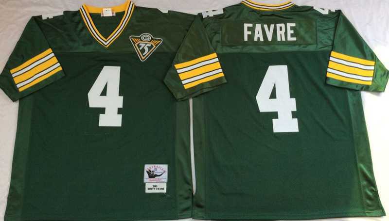 Men%27s Green Bay Packers #4 Brett Favre Green Throwback Stitched Football Jersey->detroit lions->NFL Jersey
