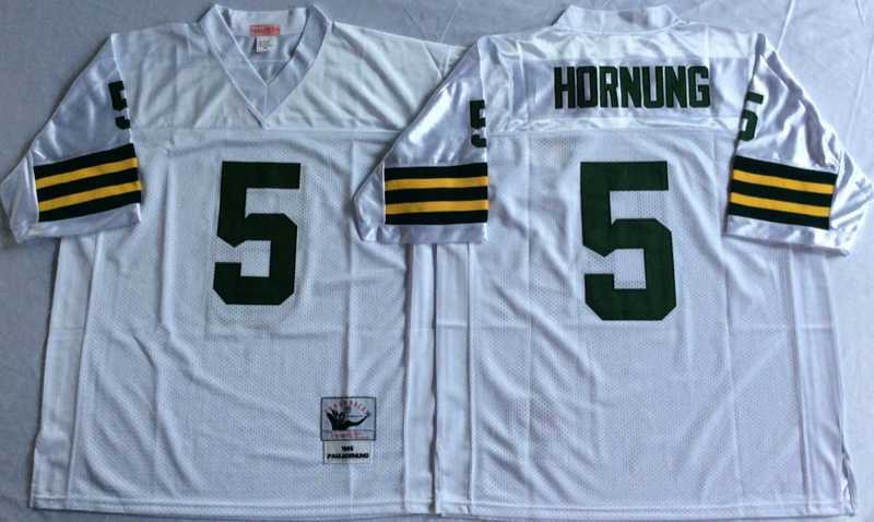 Men%27s Green Bay Packers #5 Paul Hornung White Throwback Stitched Football Jersey->green bay packers->NFL Jersey