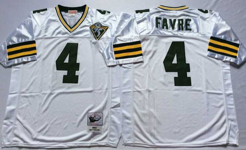 Men%27s Green Bay Packers #4 Brett Favre White Throwback Stitched Football Jersey->detroit lions->NFL Jersey