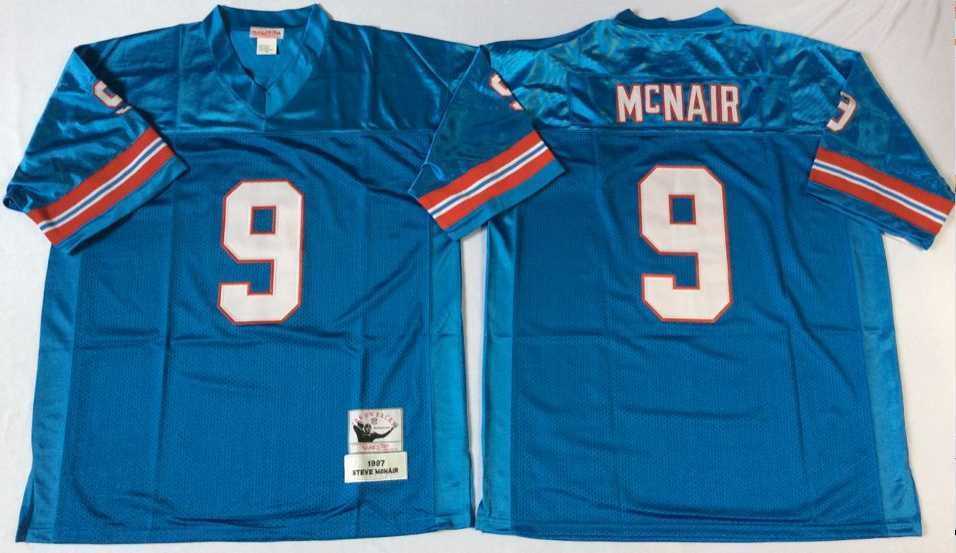 Mens Houston Oilers #9 Steve McNair Blue Throwback Stitched Football Jersey->tennessee titans->NFL Jersey