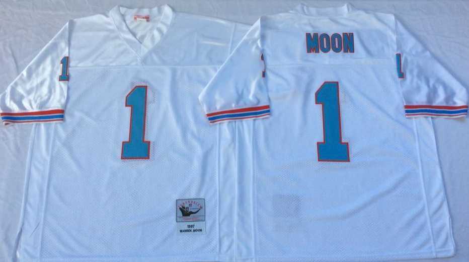 Men%27s Houston Oilers #1 Warren Moon White Throwback Stitched Football Jersey->indianapolis colts->NFL Jersey