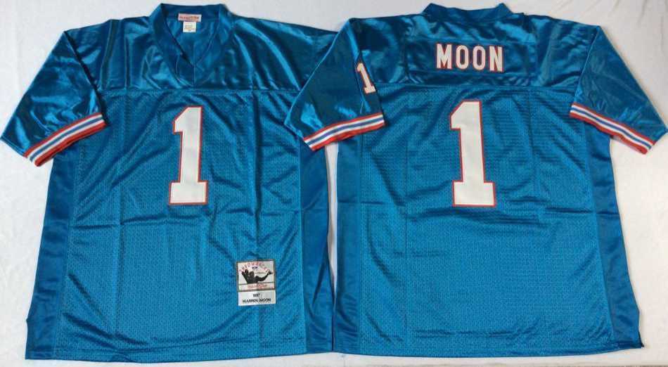 Men%27s Houston Oilers #1 Warren Moon Blue Throwback Stitched Football Jersey->indianapolis colts->NFL Jersey
