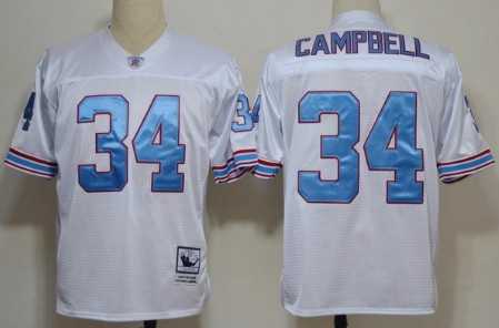 Mens Houston Oilers #34 Earl Campbell White Throwback Stitched Football Jersey->tennessee titans->NFL Jersey