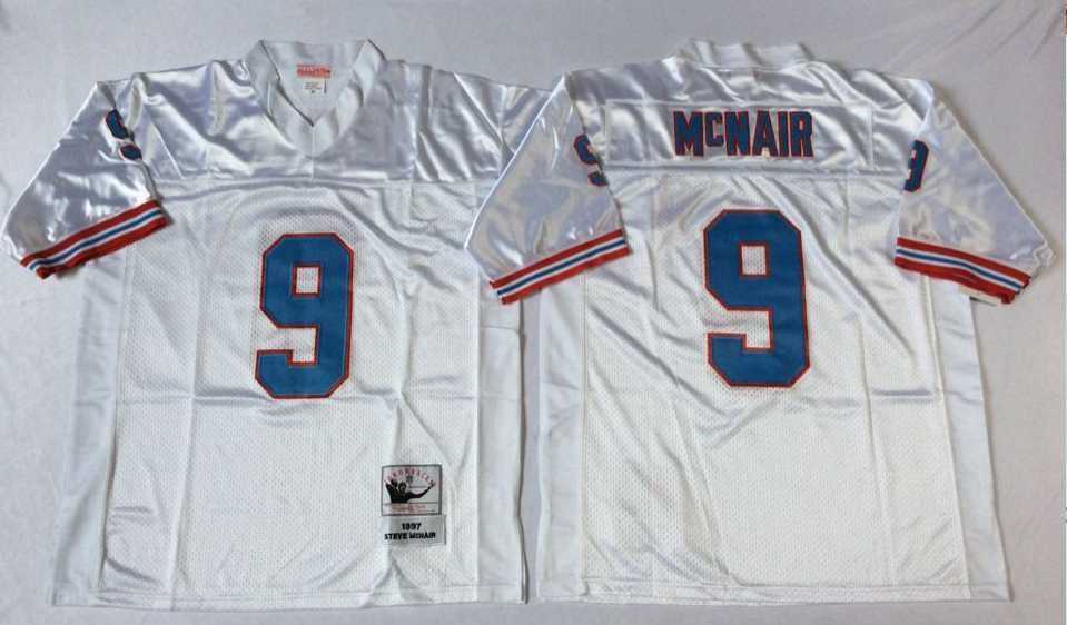 Mens Houston Oilers #9 Steve McNair White Throwback Stitched Football Jersey->tennessee titans->NFL Jersey