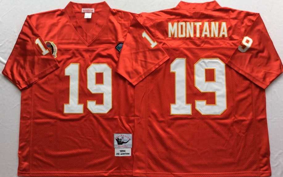 Men%27s Kansas City Chiefs #19 Joe Montana Red Throwback Stitched Football Jersey->kansas city chiefs->NFL Jersey