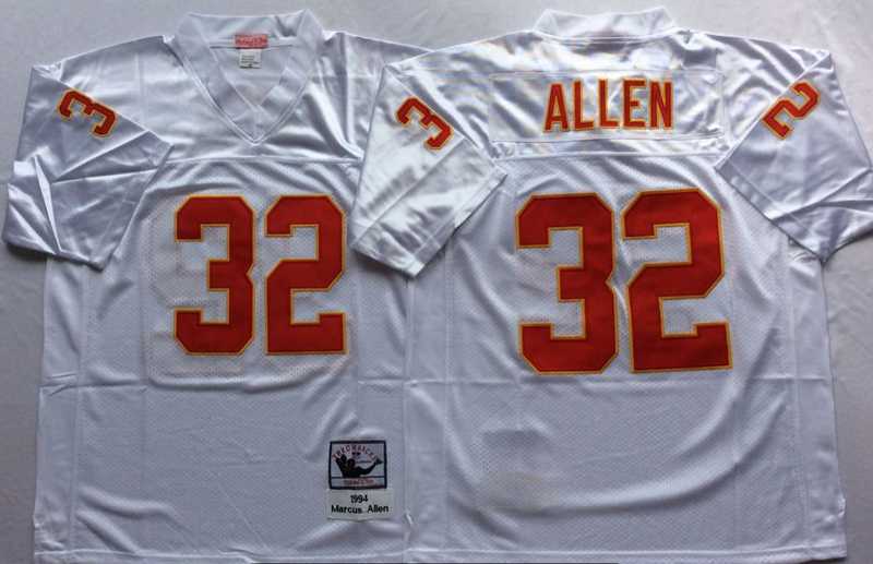 Men%27s Kansas City Chiefs #32 Marcus Allen White Throwback Stitched Football Jersey->kansas city chiefs->NFL Jersey