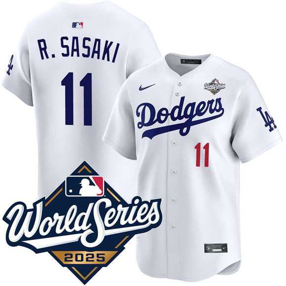 Men%27s Los Angeles Dodgers #11 Roki Sasaki White 2025 World Series Limited Stitched Jersey->los angeles dodgers->MLB Jersey
