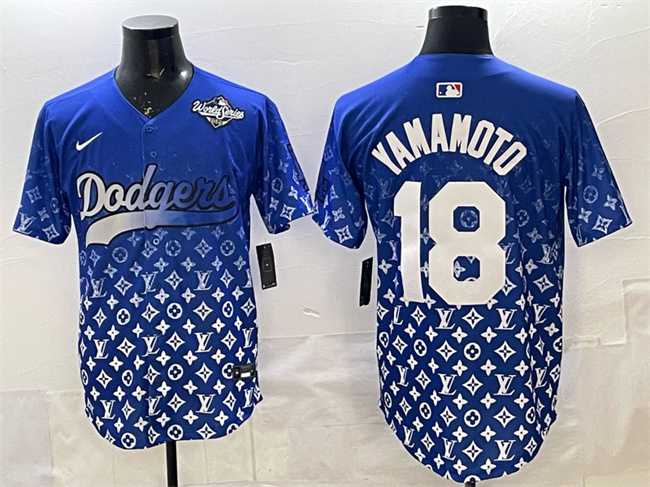Men%27s Los Angeles Dodgers #18 Yoshinobu Yamamoto Blue 2025 World Series Patch Limited Stitched Jersey->los angeles dodgers->MLB Jersey