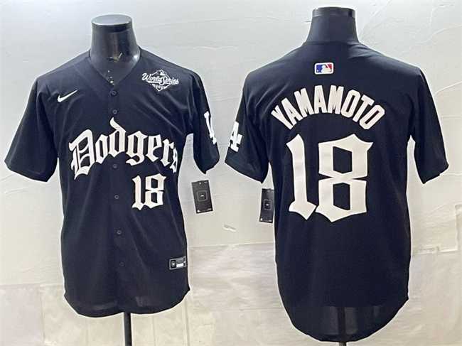 Men%27s Los Angeles Dodgers #18 Yoshinobu Yamamoto Black 2025 LA Gothic Style With 2025 World Series Patch Vapor Premier Limited Stitched Jersey->los angeles dodgers->MLB Jersey