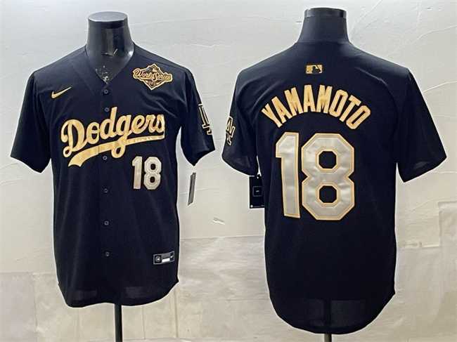 Men%27s Los Angeles Dodgers #18 Yoshinobu Yamamoto Black Gold 2025 World Series Patch Limited Stitched Jersey->los angeles dodgers->MLB Jersey