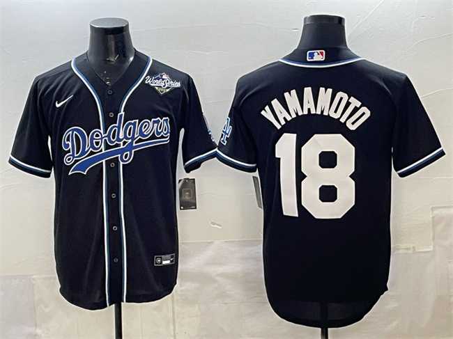 Men%27s Los Angeles Dodgers #18 Yoshinobu Yamamoto Black 2025 World Series Cool Base Stitched Jersey->los angeles dodgers->MLB Jersey