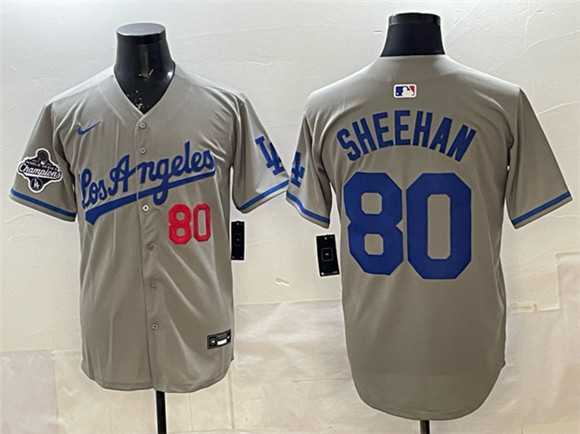 Men%27s Los Angeles Dodgers #80 Emmet Sheehan Gray 2025 World Series Champions Patch Limited Stitched Jersey->los angeles dodgers->MLB Jersey
