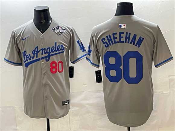 Men%27s Los Angeles Dodgers #80 Emmet Sheehan Gray 2025 World Series Patch Limited Stitched Jersey->los angeles dodgers->MLB Jersey