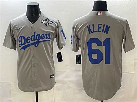 Men%27s Los Angeles Dodgers #61 Will Klein Gray 2025 World Series Patch Cool Base Stitched Jersey->los angeles dodgers->MLB Jersey