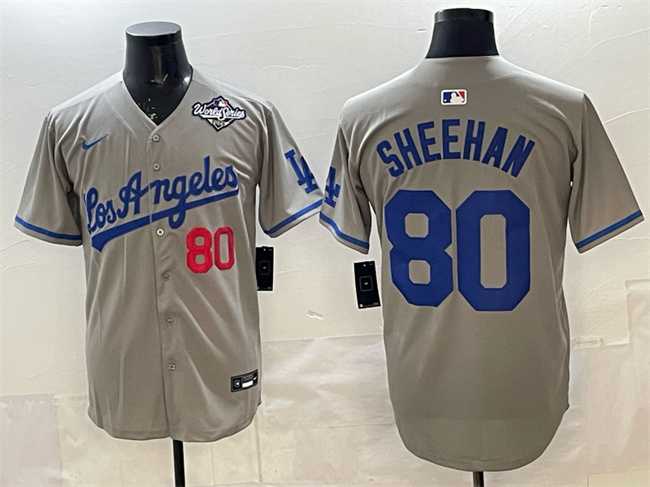 Men%27s Los Angeles Dodgers #80 Emmet Sheehan Grey 2025 World Series Patch Limited Stitched Jersey->los angeles dodgers->MLB Jersey