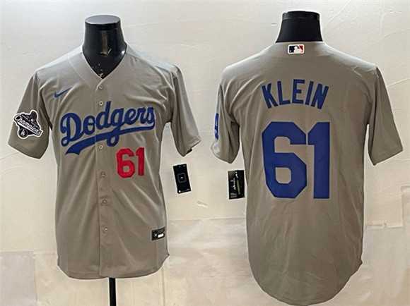 Men%27s Los Angeles Dodgers #61 Will Klein Gray 2025 World Series Champions Patch Cool Base Limited Stitched Jersey->los angeles dodgers->MLB Jersey