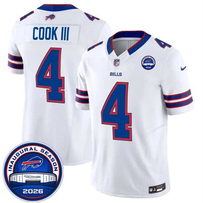 Men%27s Buffalo Bills #4 James Cook III White F.U.S.E. 2026 Inaugural Season at Highmark Stadium Stitched Jersey Dzhi->buffalo bills->NFL Jersey