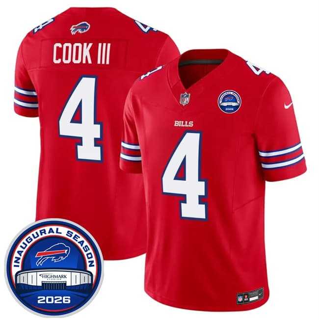 Men%27s Buffalo Bills #4 James Cook III Red F.U.S.E. 2026 Inaugural Season at Highmark Stadium Stitched Jersey Dzhi->buffalo bills->NFL Jersey
