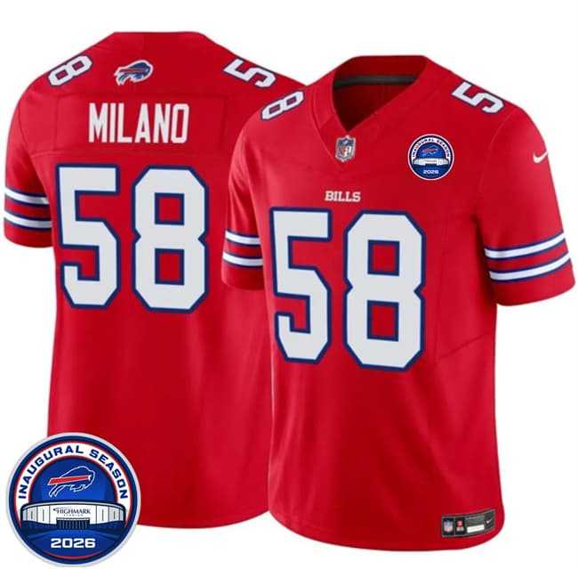 Men%27s Buffalo Bills #58 Matt Milano Red F.U.S.E. 2026 Inaugural Season at Highmark Stadium Stitched Jersey Dzhi->buffalo bills->NFL Jersey