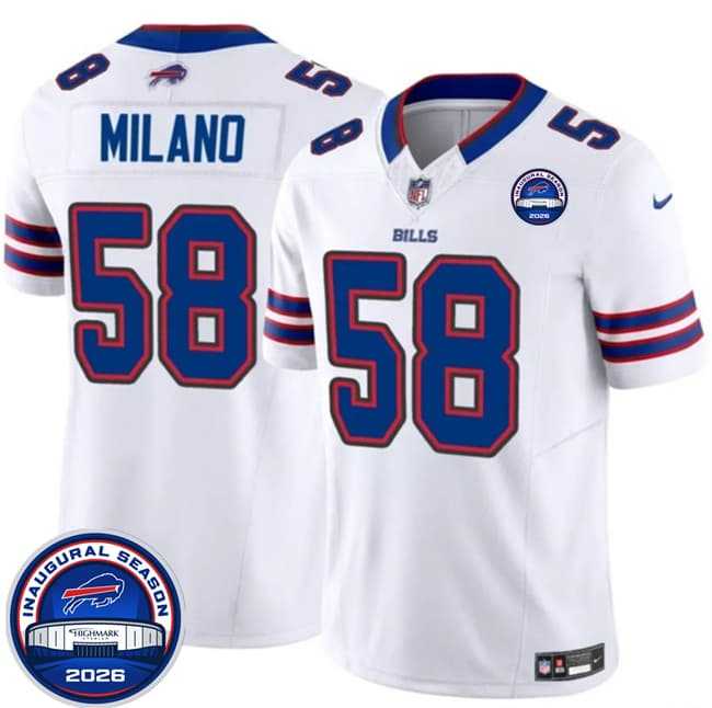 Men%27s Buffalo Bills #58 Matt Milano White F.U.S.E. 2026 Inaugural Season at Highmark Stadium Stitched Jersey Dzhi->buffalo bills->NFL Jersey
