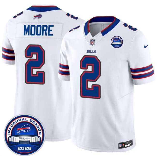 Men%27s Buffalo Bills #2 D.J. Moore White F.U.S.E. 2026 Inaugural Season at Highmark Stadium Patch Stitched Jersey Dzhi->buffalo bills->NFL Jersey