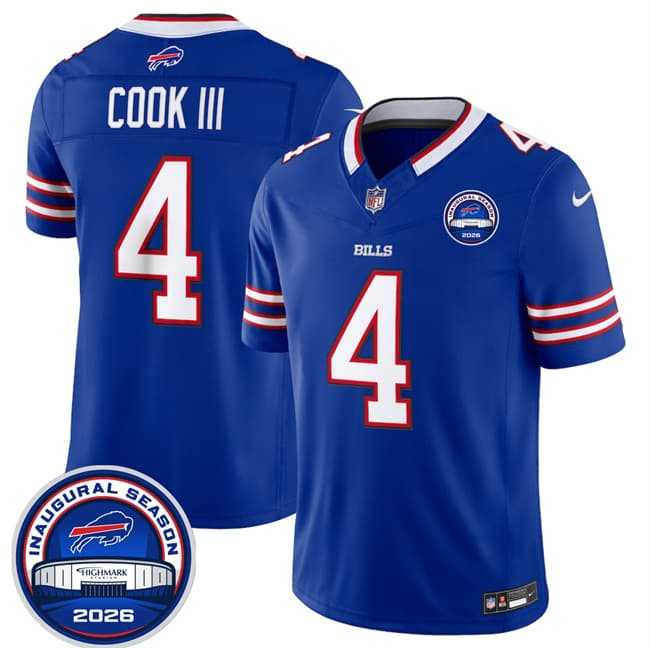 Men%27s Buffalo Bills #4 James Cook III Blue F.U.S.E. 2026 Inaugural Season at Highmark Stadium Stitched Jersey Dzhi->buffalo bills->NFL Jersey
